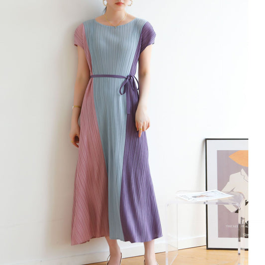 Pleated Lace Up Casual Dress | Tajstylo