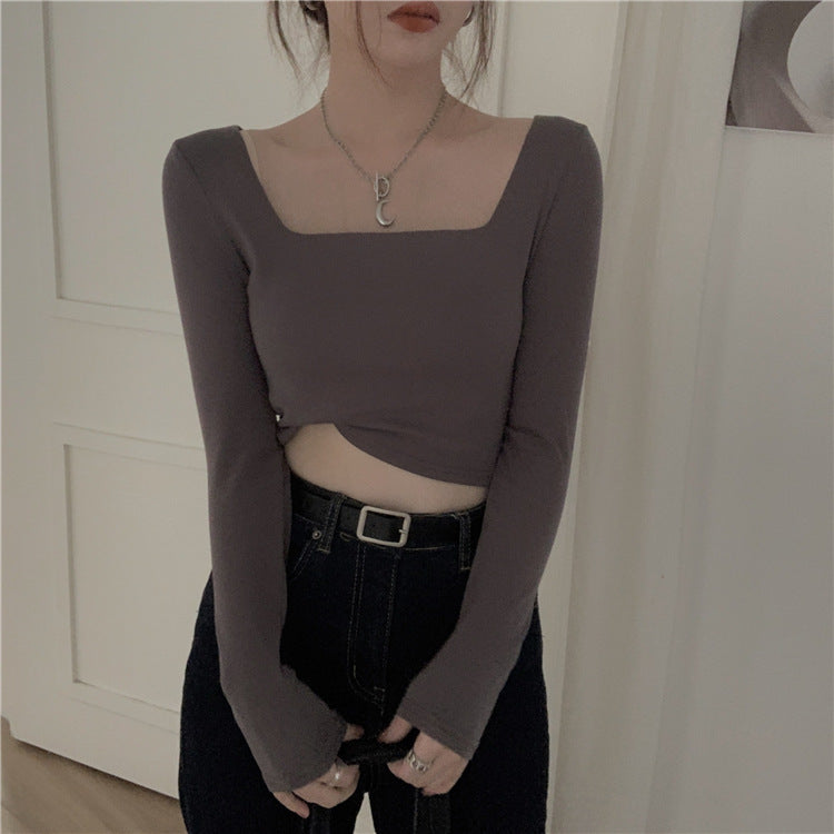 Slim Fit Long Sleeve Square Neck Top | Tajstylo