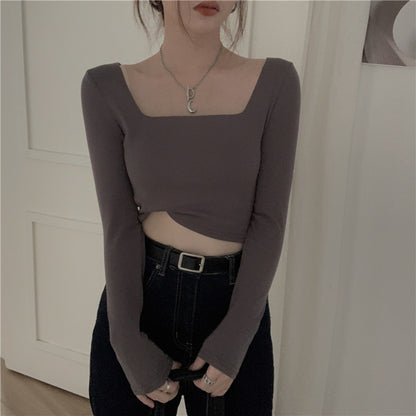 Slim Fit Long Sleeve Square Neck Top | Tajstylo