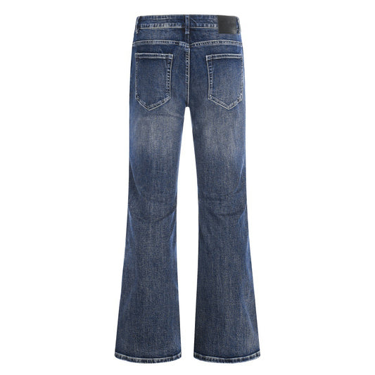 Woman wearing Micro Flared Jeans with Water Wash Finish in a casual setting