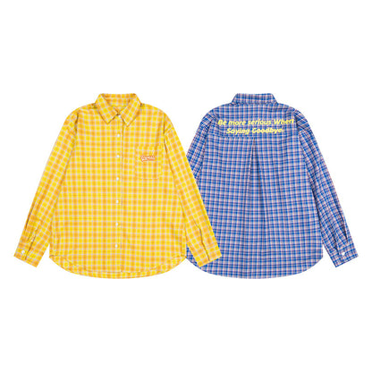 Embroidered Letter Plaid Shirt | Tajstylo
