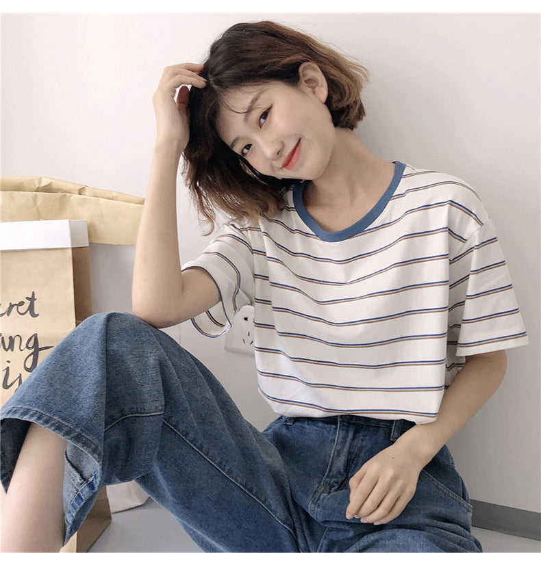 Academy Style Loose Fit Striped T-Shirt | Tajstylo