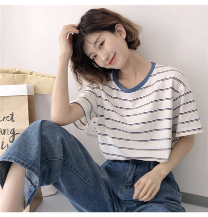 Academy Style Loose Fit Striped T-Shirt | Tajstylo