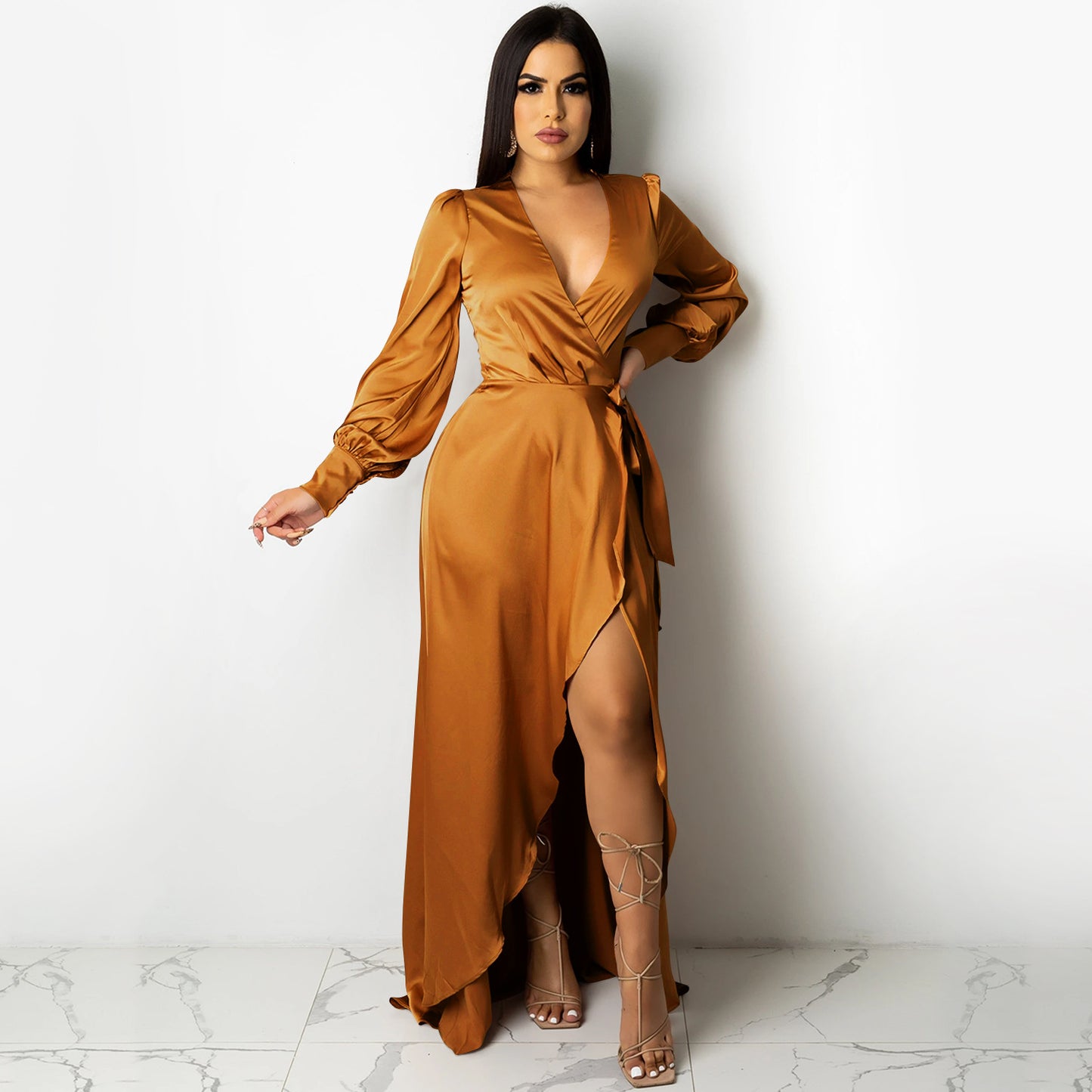Deep V Neck Bandage Maxi Dress | Tajstylo