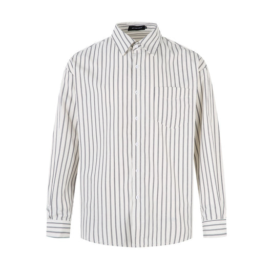 Woman wearing Vertical Striped Long Sleeve Shirt in a casual setting