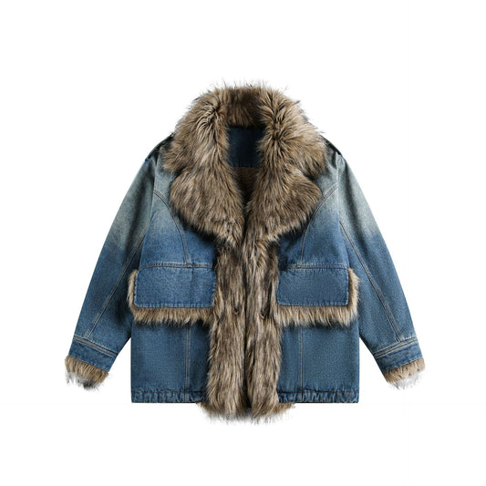 Washed Denim Fur Jacket | Tajstylo