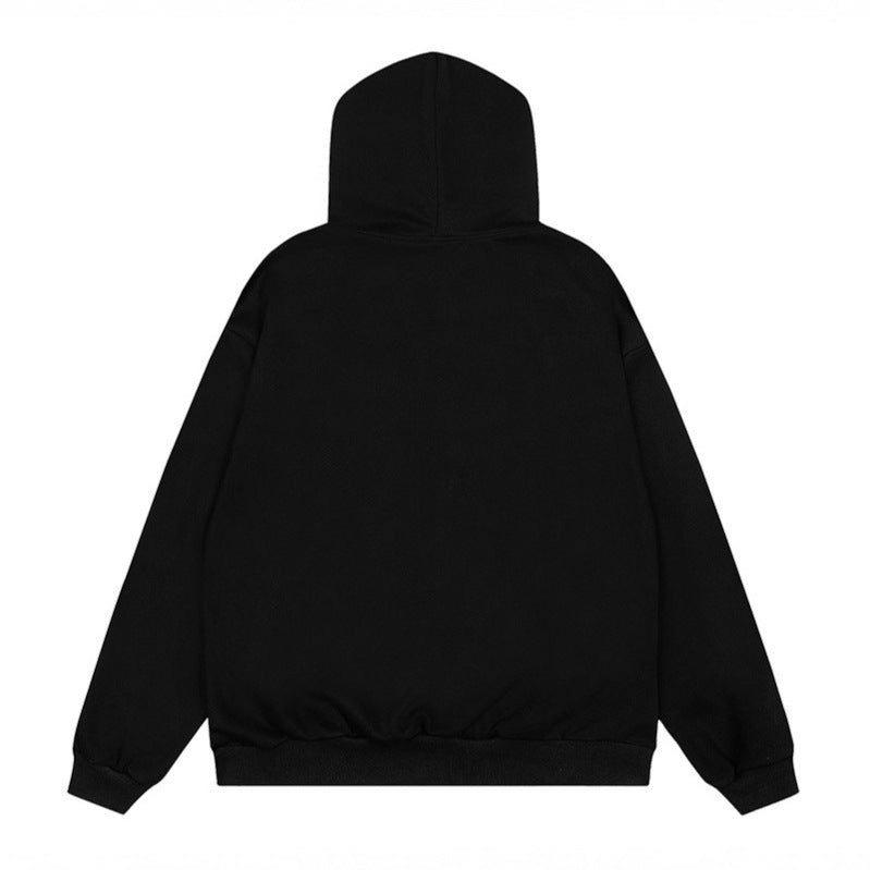 Woman wearing Lace Spliced Hooded Sweatshirt in a casual setting