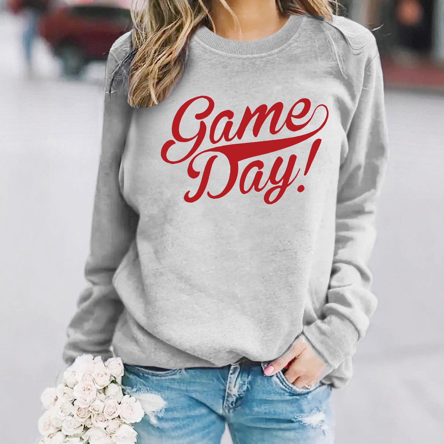 Woman wearing Round Neck Hoodie for Women in a casual setting