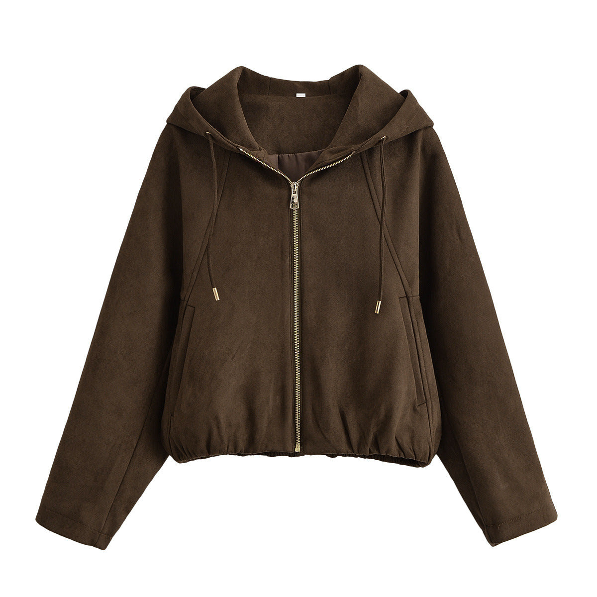 Woman wearing Hooded Suede Look Jacket in an autumn park