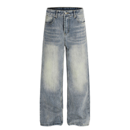 Washed White Denim Straight Leg Pants | Tajstylo