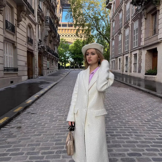 Woman wearing Soft Plush Coat for Women in a winter setting