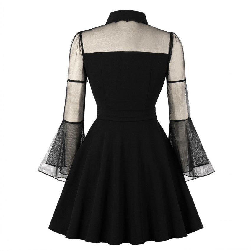 Gothic Mesh Patchwork Flare Sleeve Dress | Tajstylo