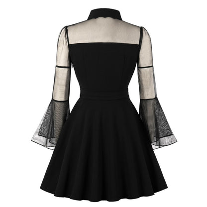Gothic Mesh Patchwork Flare Sleeve Dress | Tajstylo