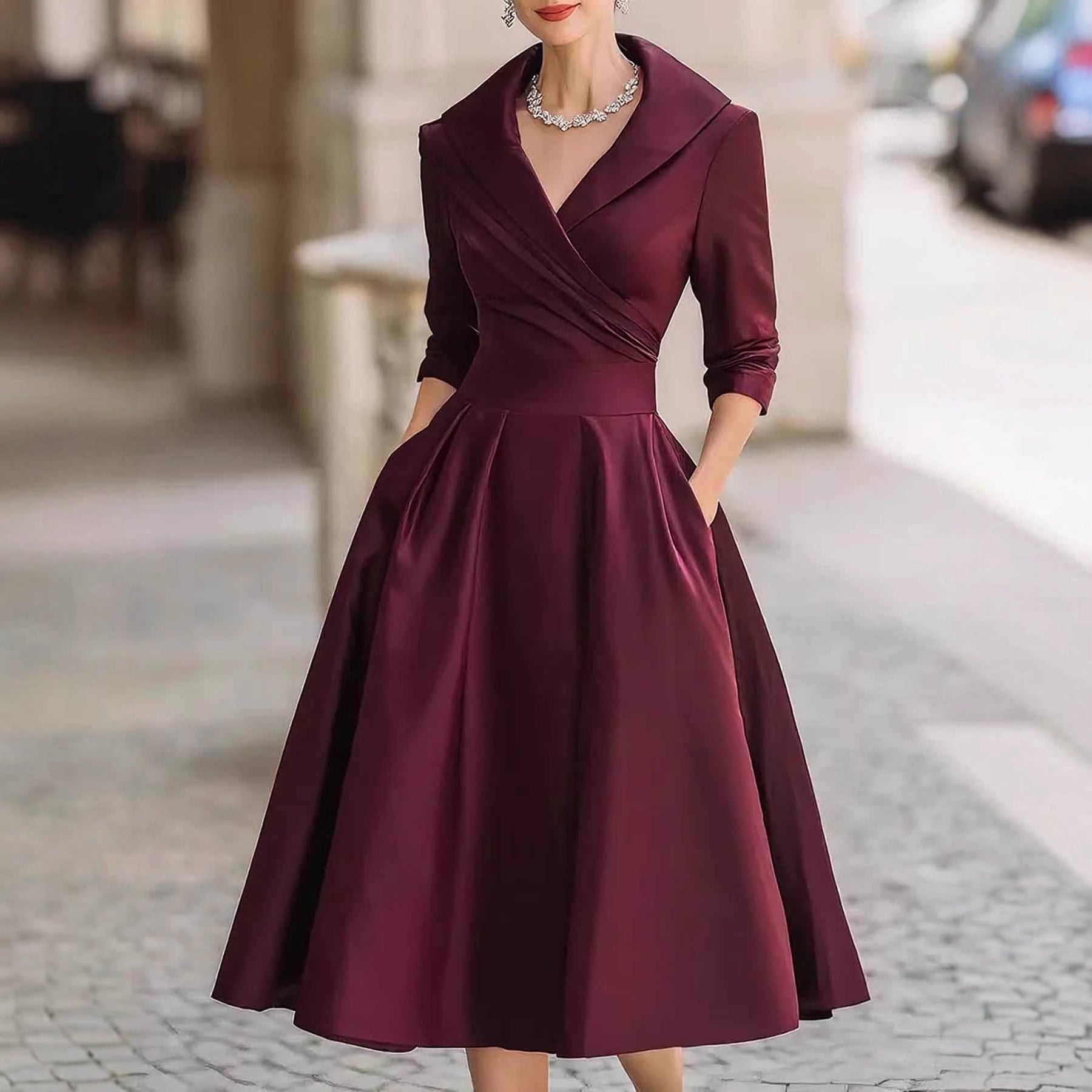 Woman wearing Satin Belted Long Sleeve Midi Dress in a garden setting