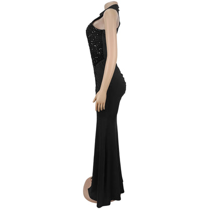 Fitted Sequin Velvet Split Dress | Tajstylo