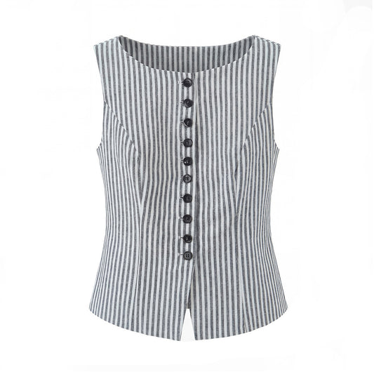 Woman wearing Sleeveless Vest and High Waist Skirt Set in a stylish urban setting