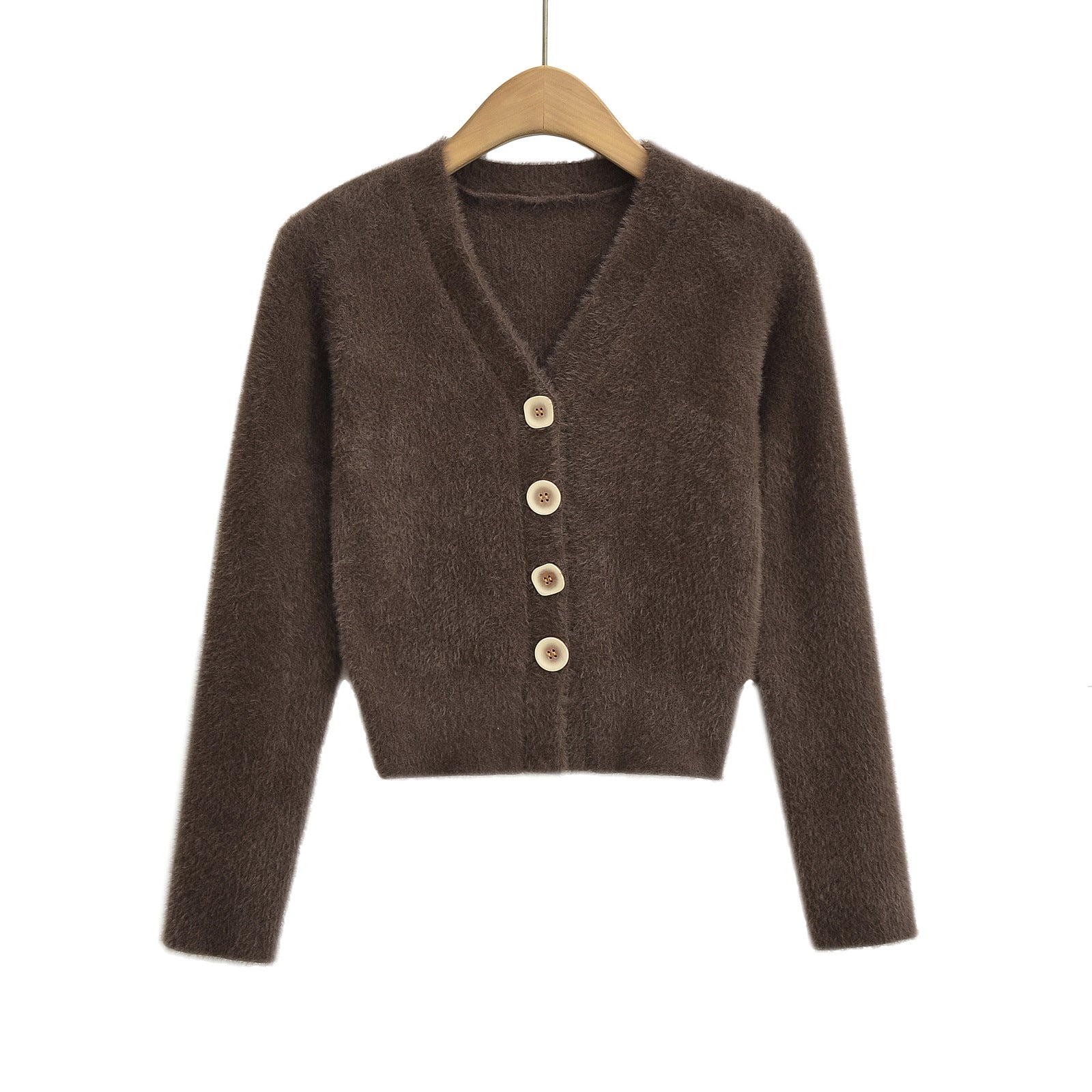 Woman wearing V-Neck Long Sleeve Cardigan Sweater in a chic office setting