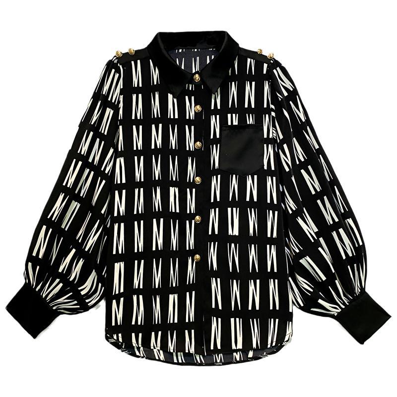 Woman wearing Office Lady Turn Down Collar Blouse in a professional setting