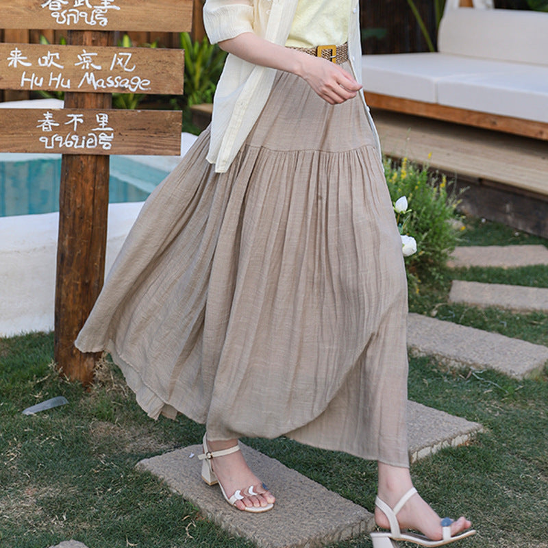 Woman wearing Belt Double Pocket Skirt in a casual outdoor setting