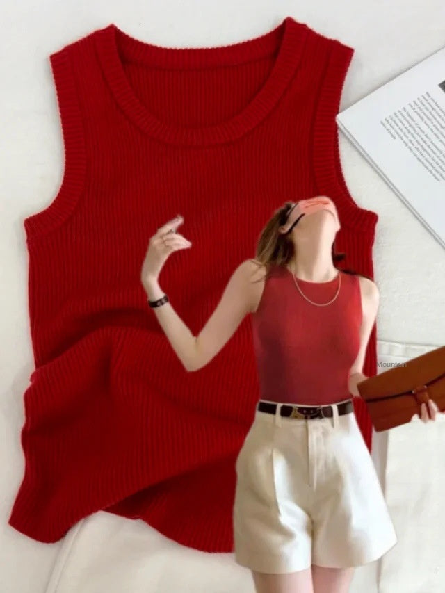 Woman wearing Knitted Camisole Top in a casual setting