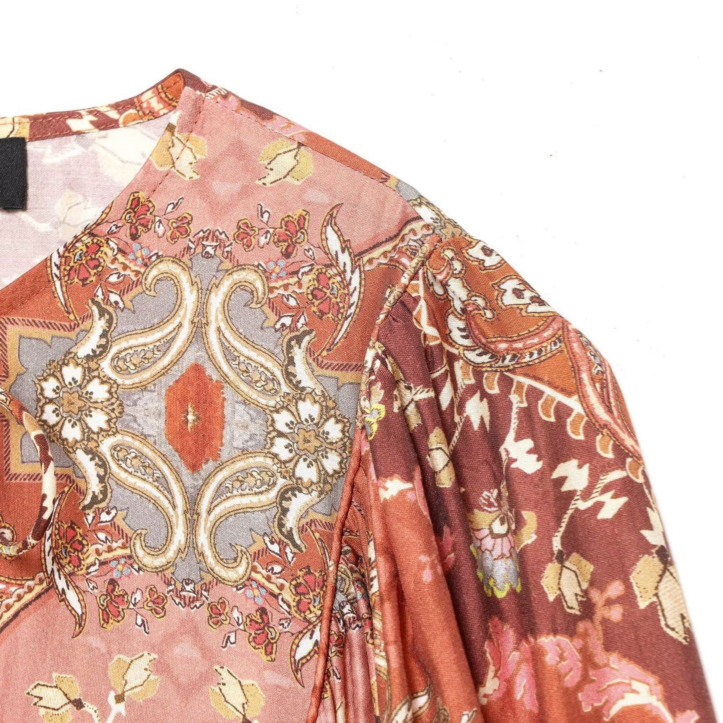 Retro Printed Long Sleeve Top with Skirt Hem | Tajstylo