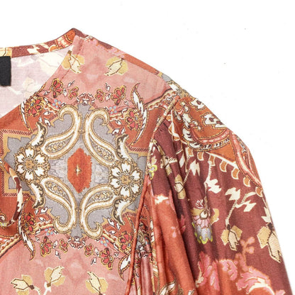 Retro Printed Long Sleeve Top with Skirt Hem | Tajstylo