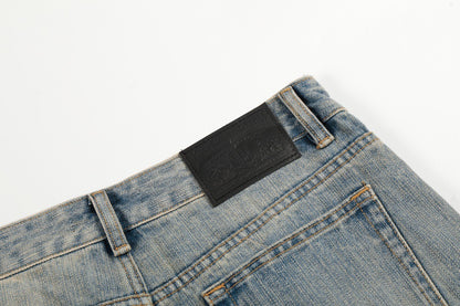 Washed Distressed Denim Straight Leg Pants | Tajstylo