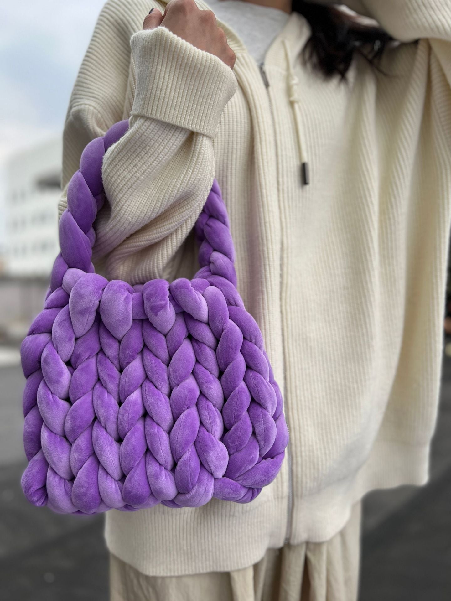 Women's DIY Hand-Woven Crystal Velvet Crossbody Shoulder Bag – Model View | TajStylo
