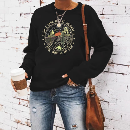 Woman wearing Printed Loose Hoodie in a casual setting