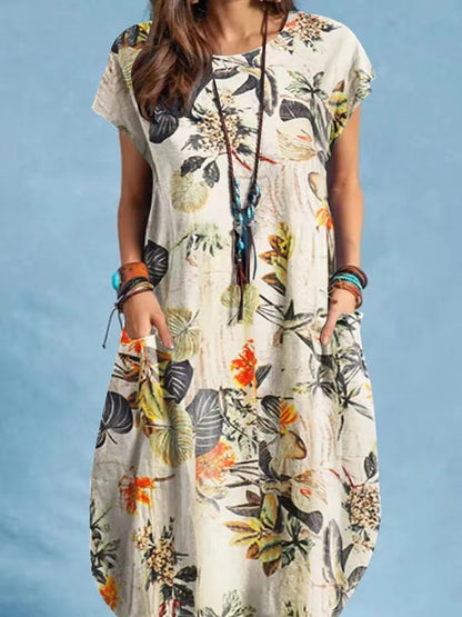 Floral A-Line Cap Sleeve Dress with Pocket | Tajstylo