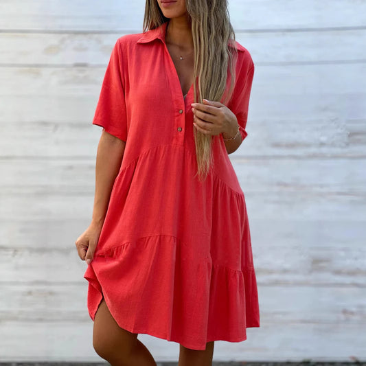 Casual Loose Solid Color Linen Cotton Dress | Tajstylo