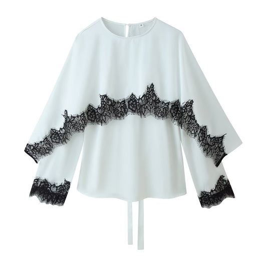 Lace Patchwork Long Sleeve Top | Tajstylo
