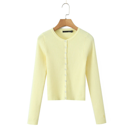 Woman wearing Classic Round Neck Long Sleeve Top in a casual setting