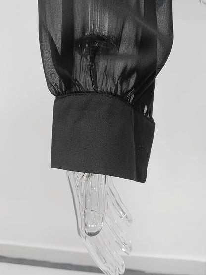 Solid Sheer Mesh Slimming Hooded Shirt | Tajstylo
