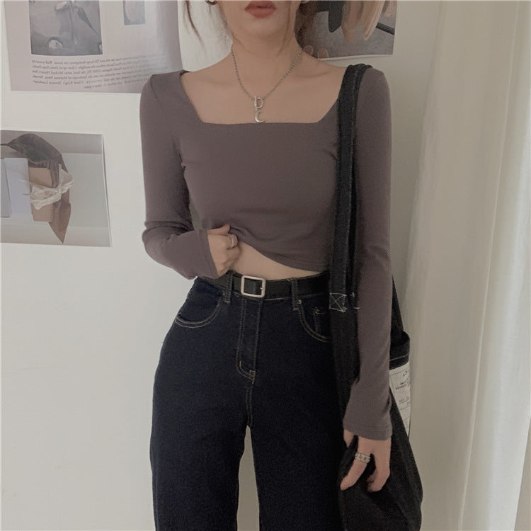 Slim Fit Long Sleeve Square Neck Top | Tajstylo