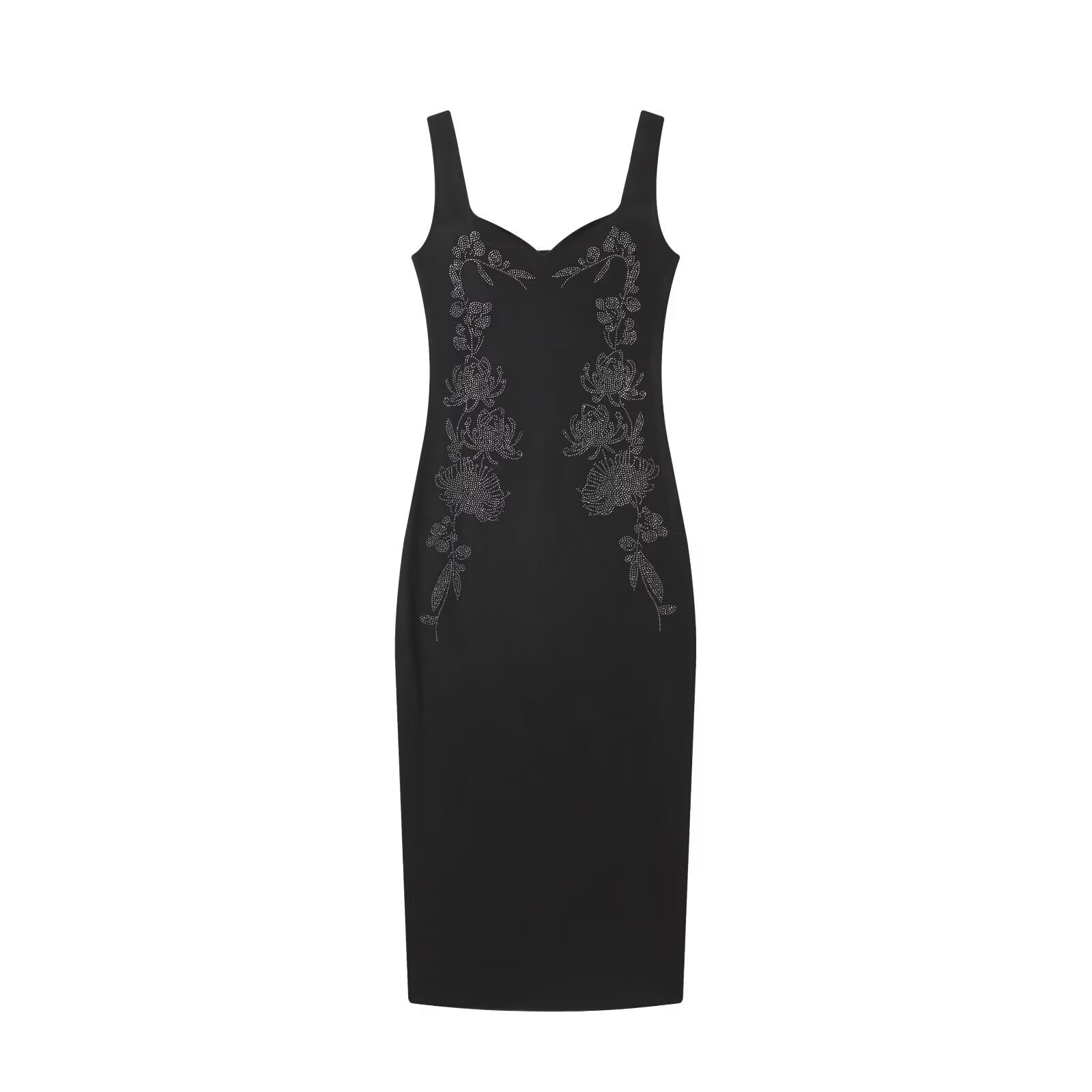 Woman wearing Shining Heart Shaped Collar Wide Suspender Midi Dress in a summer setting
