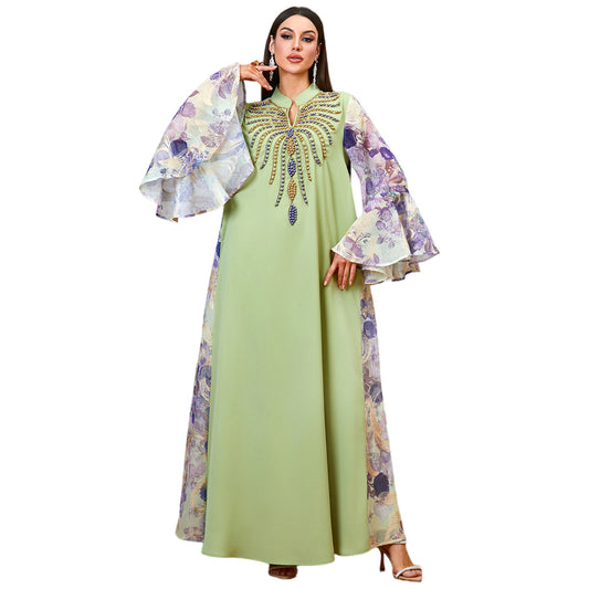Nail Bead Embroidery V-Neck Robe Dress | Tajstylo