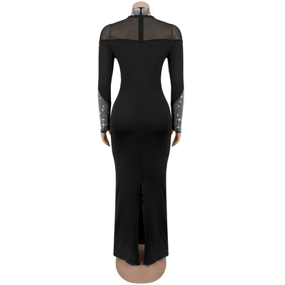 Elegant High Neck Long Sleeve Fitted Dress | Tajstylo