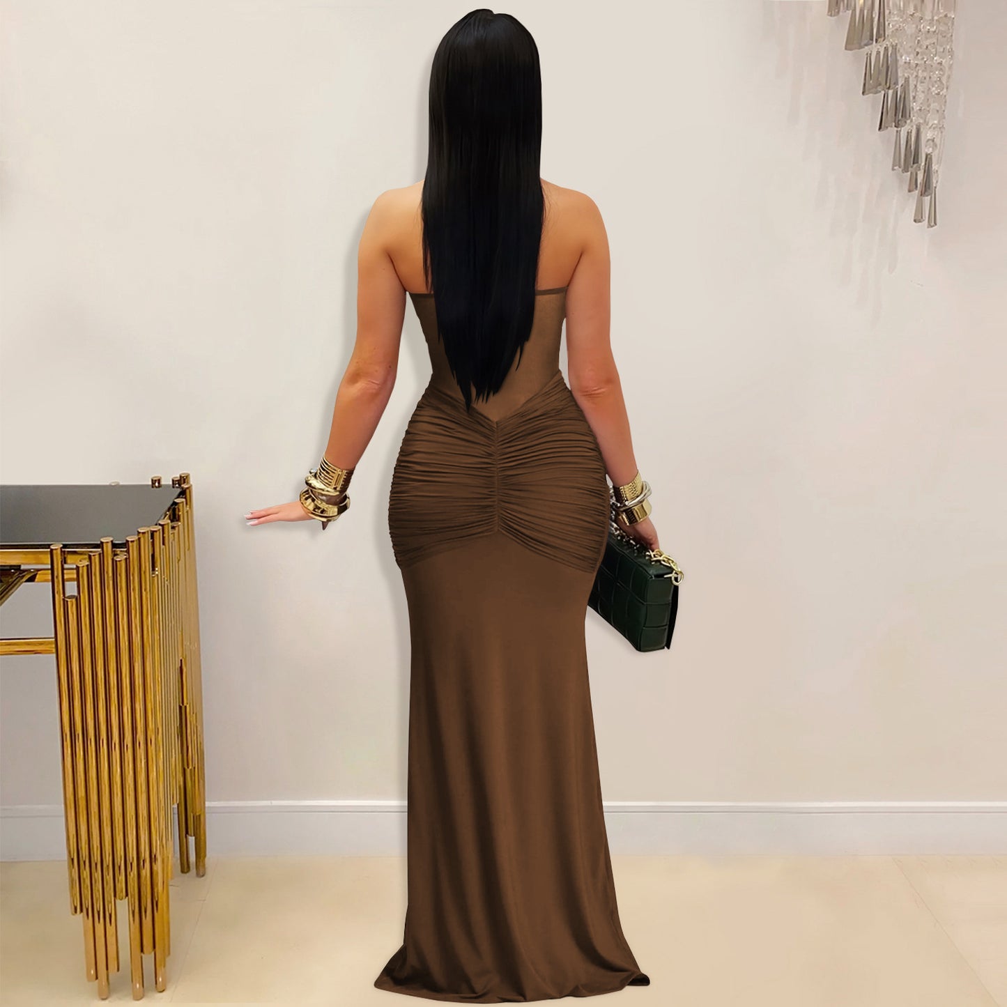 Sheer Mesh Halter Tie-Back Bodycon Dress | Tajstylo
