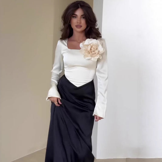 Patchwork Floral Satin Long Dress | Tajstylo