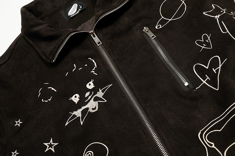 Graffiti Embroidery Flip Collar Jacket | Tajstylo