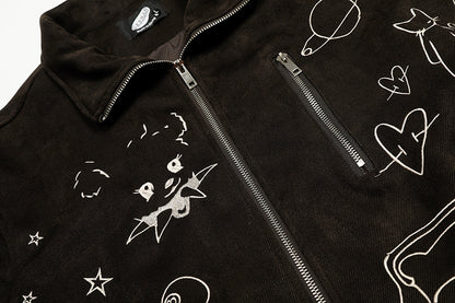 Graffiti Embroidery Flip Collar Jacket | Tajstylo