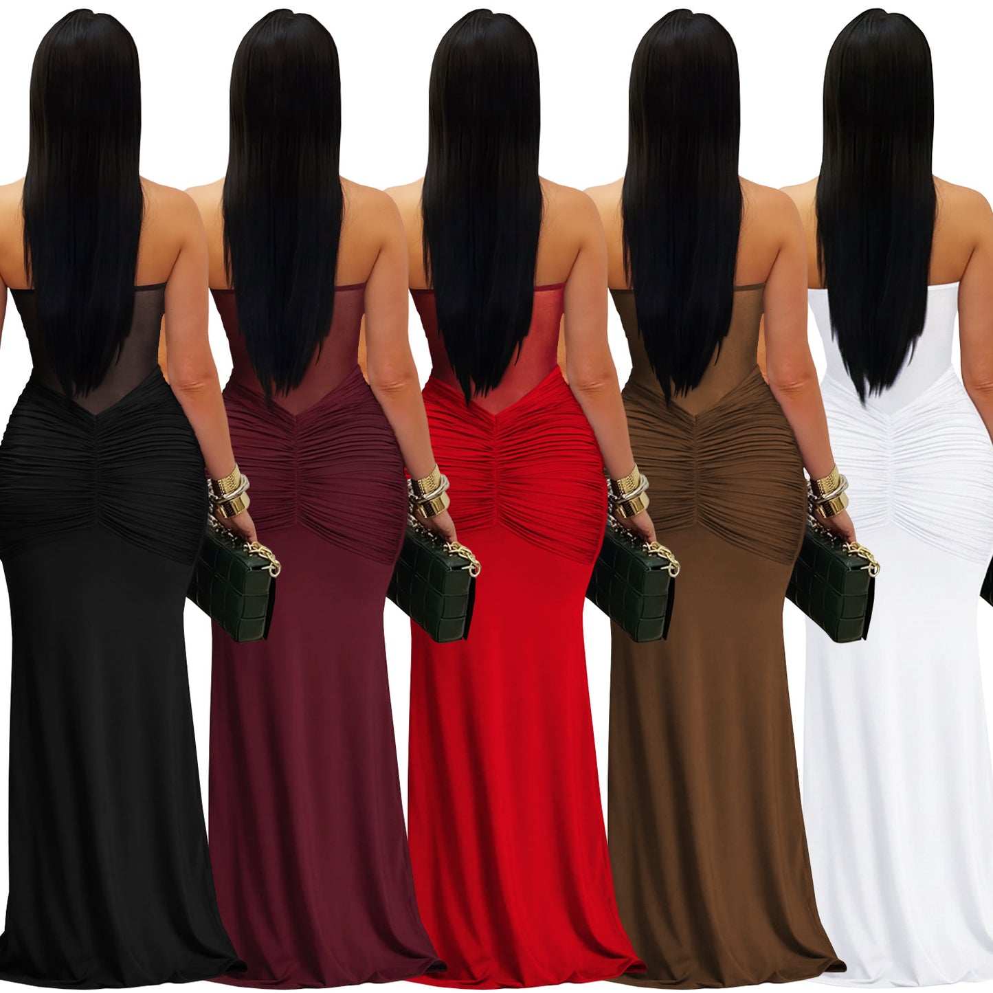 Sheer Mesh Halter Tie-Back Bodycon Dress | Tajstylo