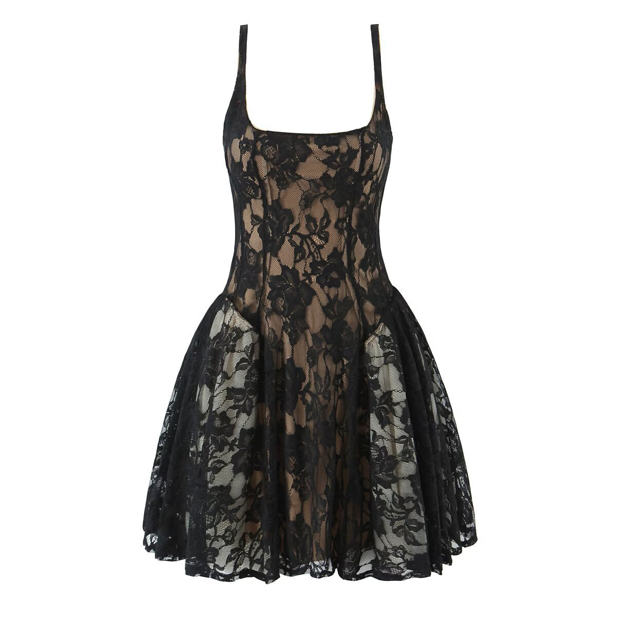 Woman wearing Light Luxury Lace Camisole Dress in a chic setting