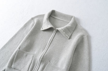 Zipper Lapel Long Sleeve Pocket Top | Tajstylo