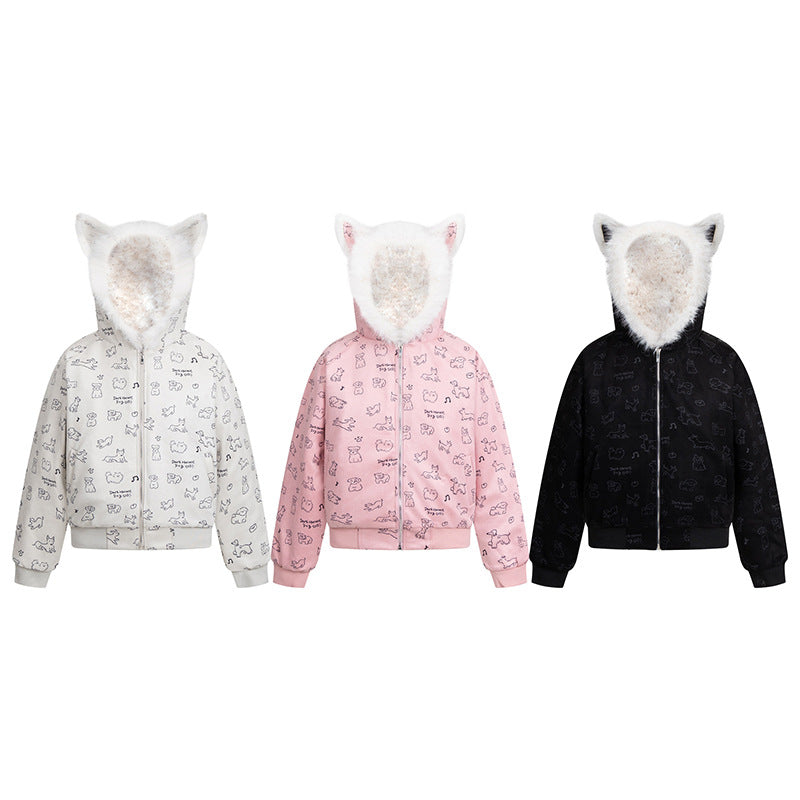 Cartoon Dog Hooded Fleece Coat | Tajstylo
