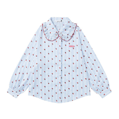 Woman wearing Loose Fit Peter Pan Collar Cotton Shirt in a casual setting