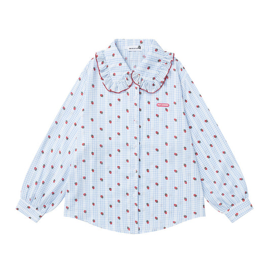 Woman wearing Loose Fit Peter Pan Collar Cotton Shirt in a casual setting