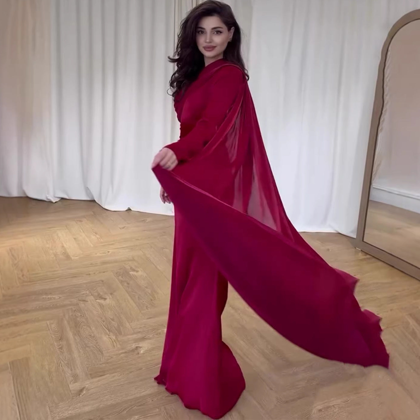 Velvet Cape Long Sleeve Dress | Tajstylo