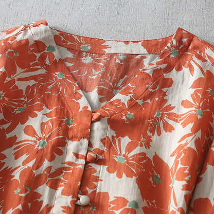 Woman wearing Floral Loose Blouse in a sunny outdoor setting